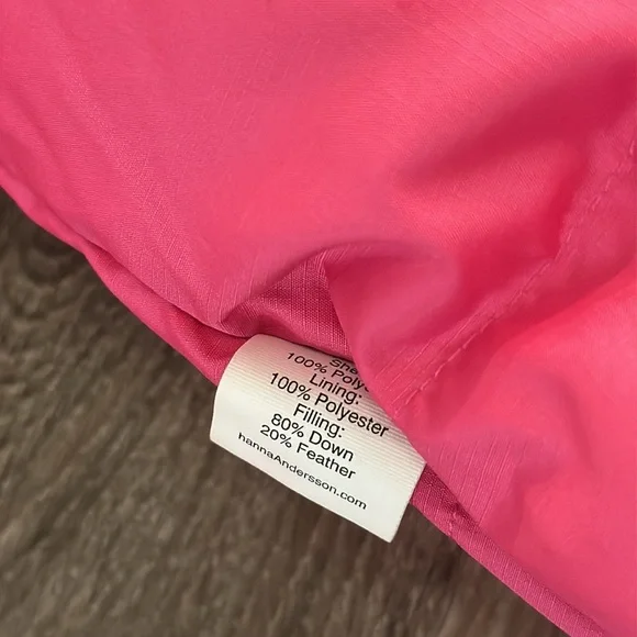 Hanna Andersson reversible kids winter puffer down jacket solid pink/stripe 10